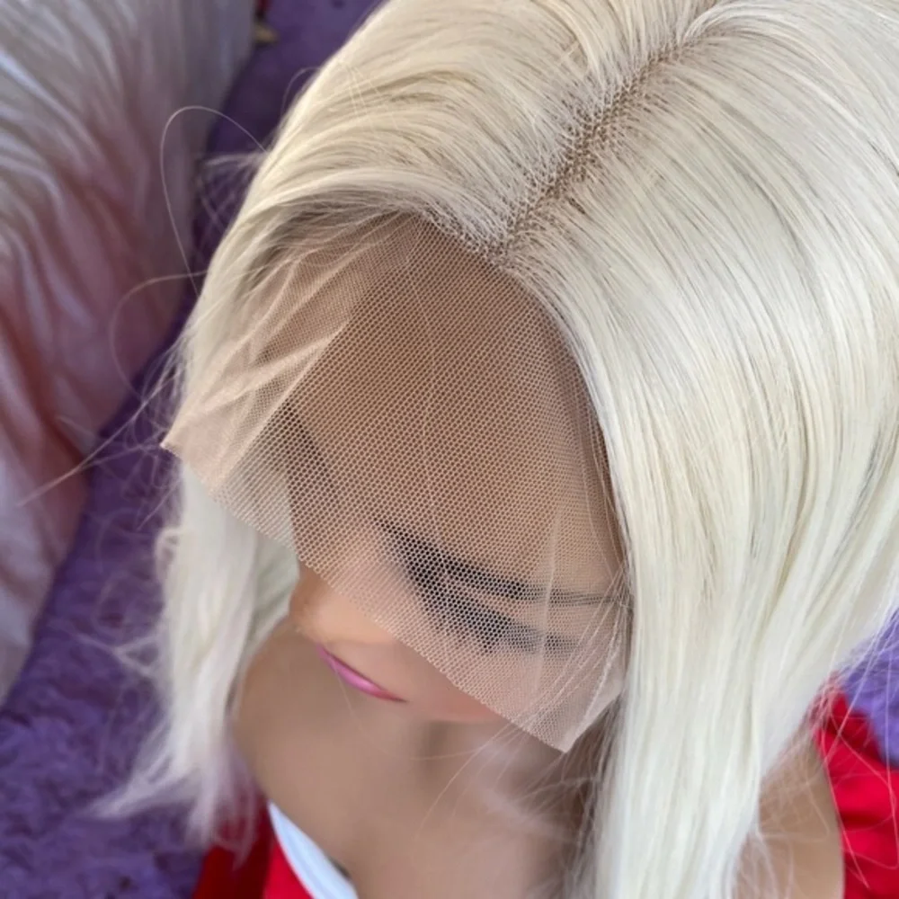 White blonde platinum lace front wig
